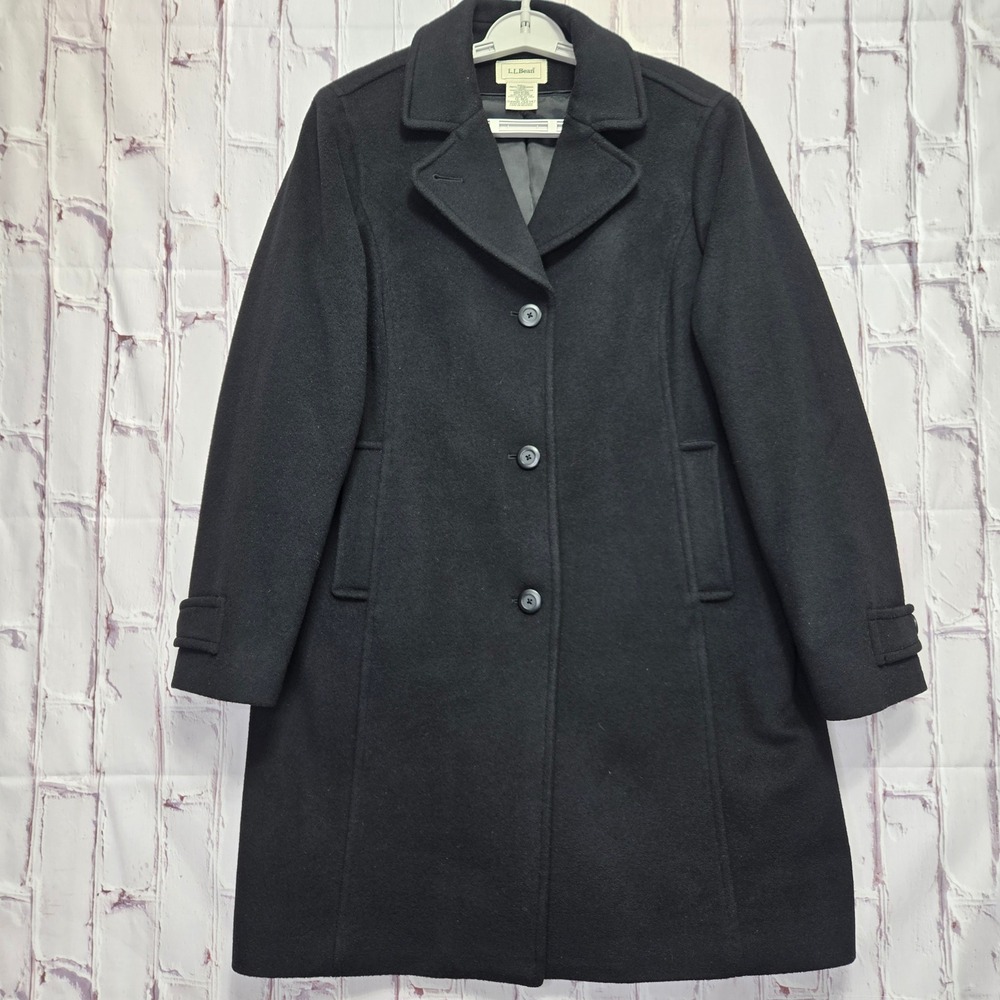 L.L. Bean Lambswool Peacoat Black Thinsulate Insulated Winter Coat Women 12-REG